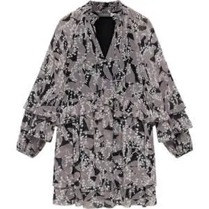 Mint Velvet Grey Floral Print Ruffle Mini Dress
